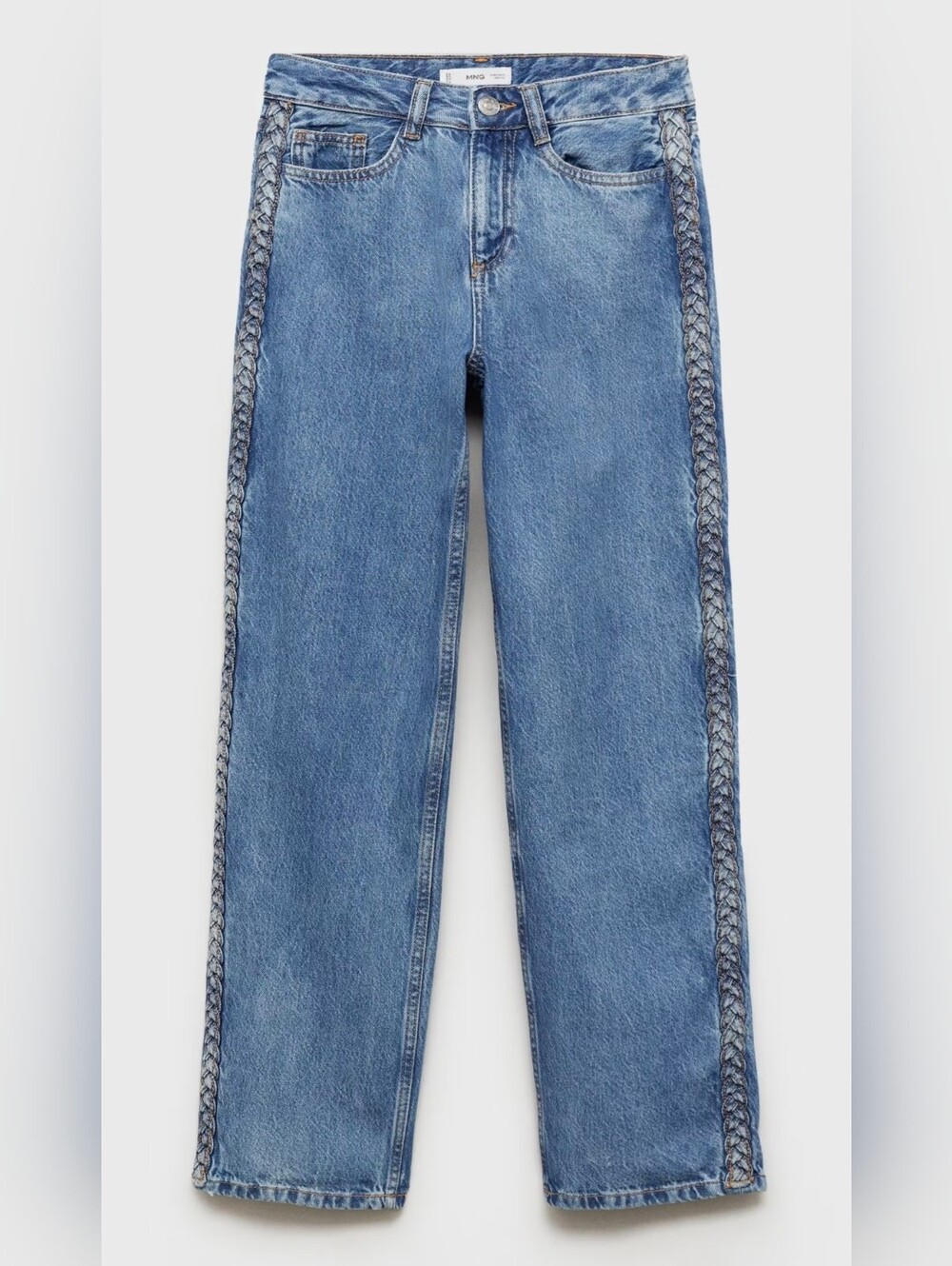 Mango TEEN Light Wash Braided-Trim Jeans SIZE XL